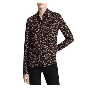 MICHAEL KORS Womens Black Shirttail Hem Cuffed Sleeve Collared Button Up Top 12